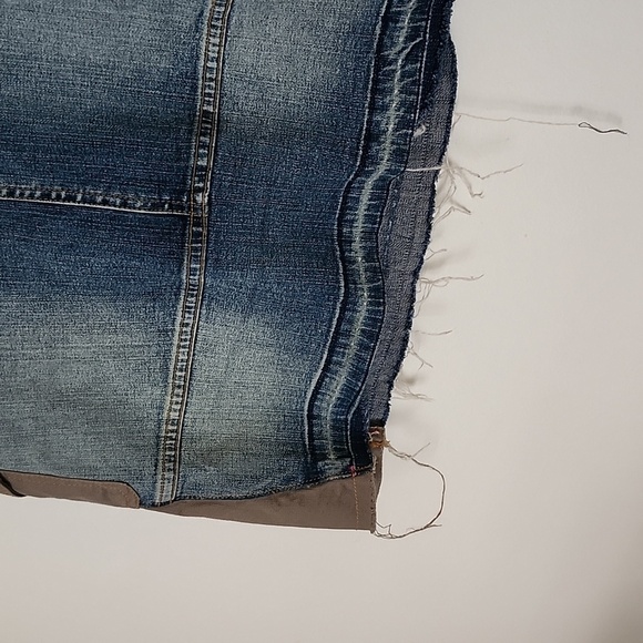 Vtg Allen B denim cargo mini skirt, patched, distressed, women's 28 - Picture 5 of 9